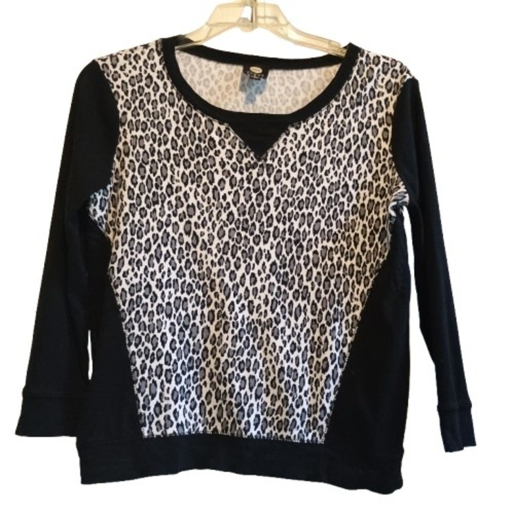 JNY Jones New York Sport Leopard Print Long Sleeve Top - Sz M - Picture 1 of 11